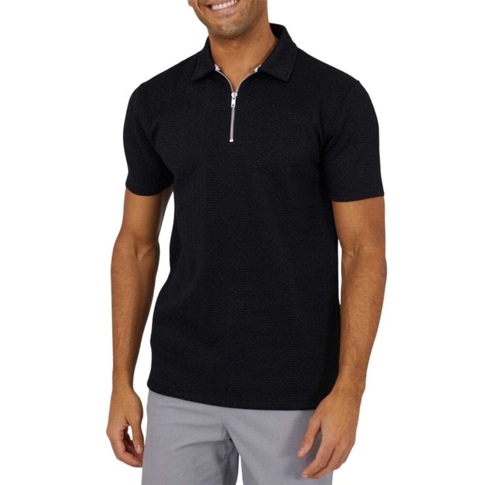 Brave Soul Mens Textured Short-Sleeved Polo Shirt / Jet Black